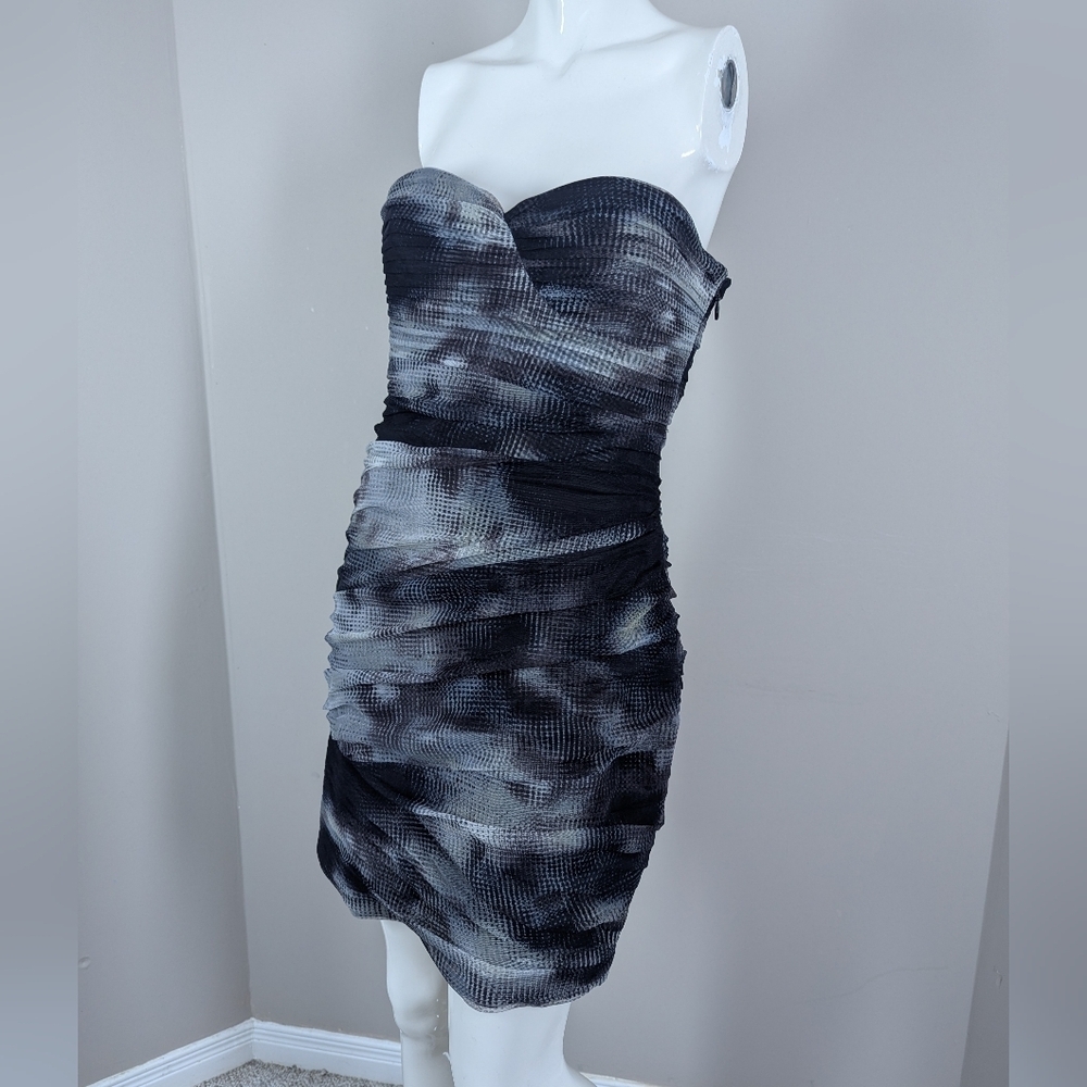 Y2K BCBG Strapless Mesh Bodycon Dress | Ruched Mini | Size 8